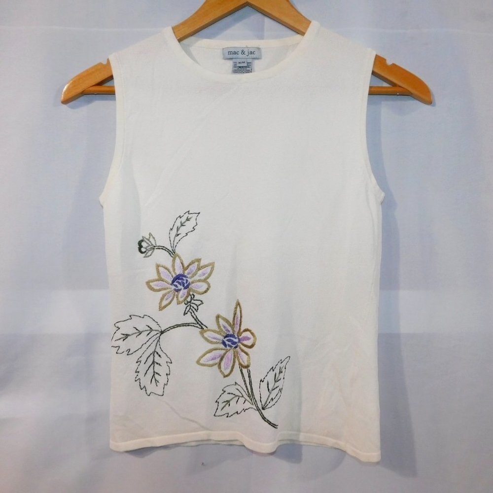 Mac & Jac off White Embroidered Floral Sleeveless Tank Top Womens M